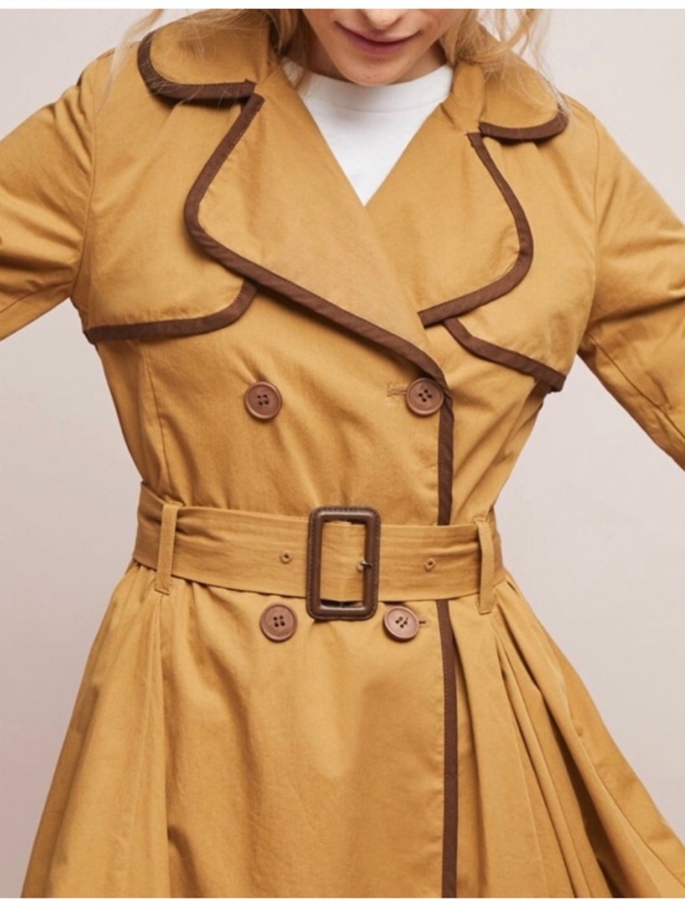 ETT:TWA Anthropologie Marley Trench Coat Tan Double Breasted Belted Swing 2 - Picture 14 of 14